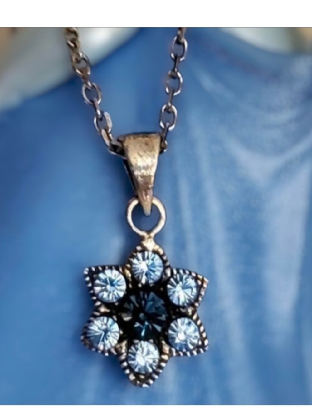 2-Tone Blue Flower Silver Tone Necklace for Girls